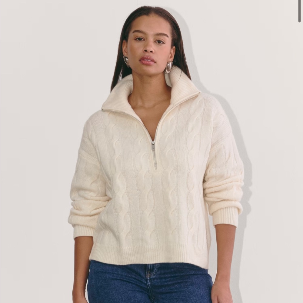 Everlane The Cable Half-Zip in Luxe Merino Bone Size Medium NWT